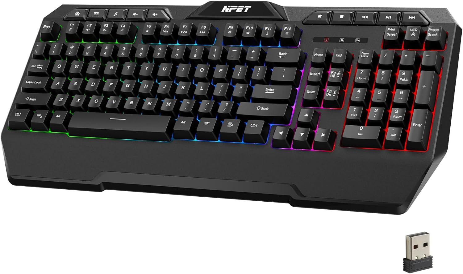 K32 Wireless Gaming Keyboard RGB with Wrist Rest - Long-Lasting Rechargeable Bat