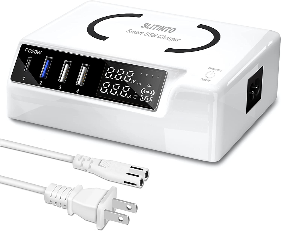 USB Charger Upgraded Version, 65W 12A 4-Port USB Charging Station 20W PD Charge