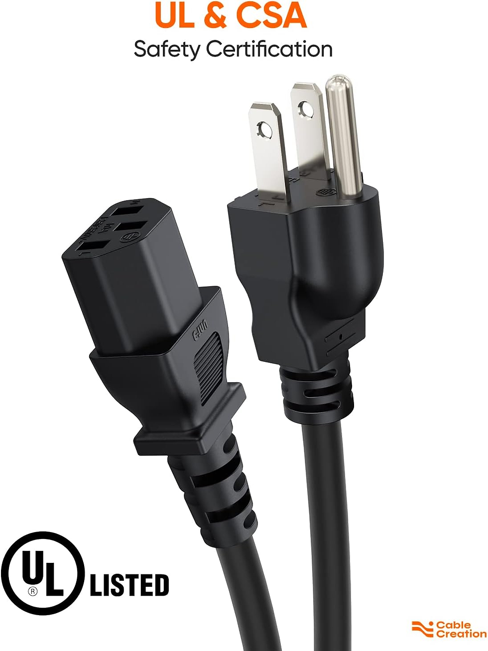 Thumbnail: [2-Pack] 1 Feet 18 AWG Universal Power Cord for NEMA 5-15P to IEC320C13 Cable, 0