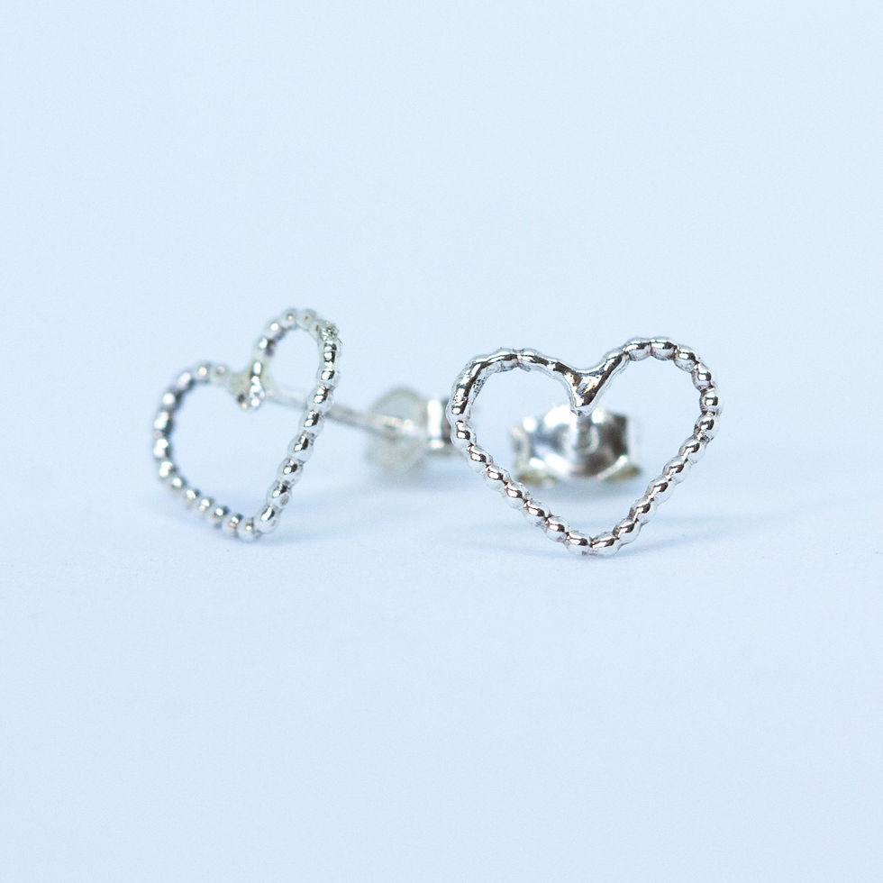 Sterling silver studs heart of dots minimal earrings handcrafted unique jewelry from Jerusalem