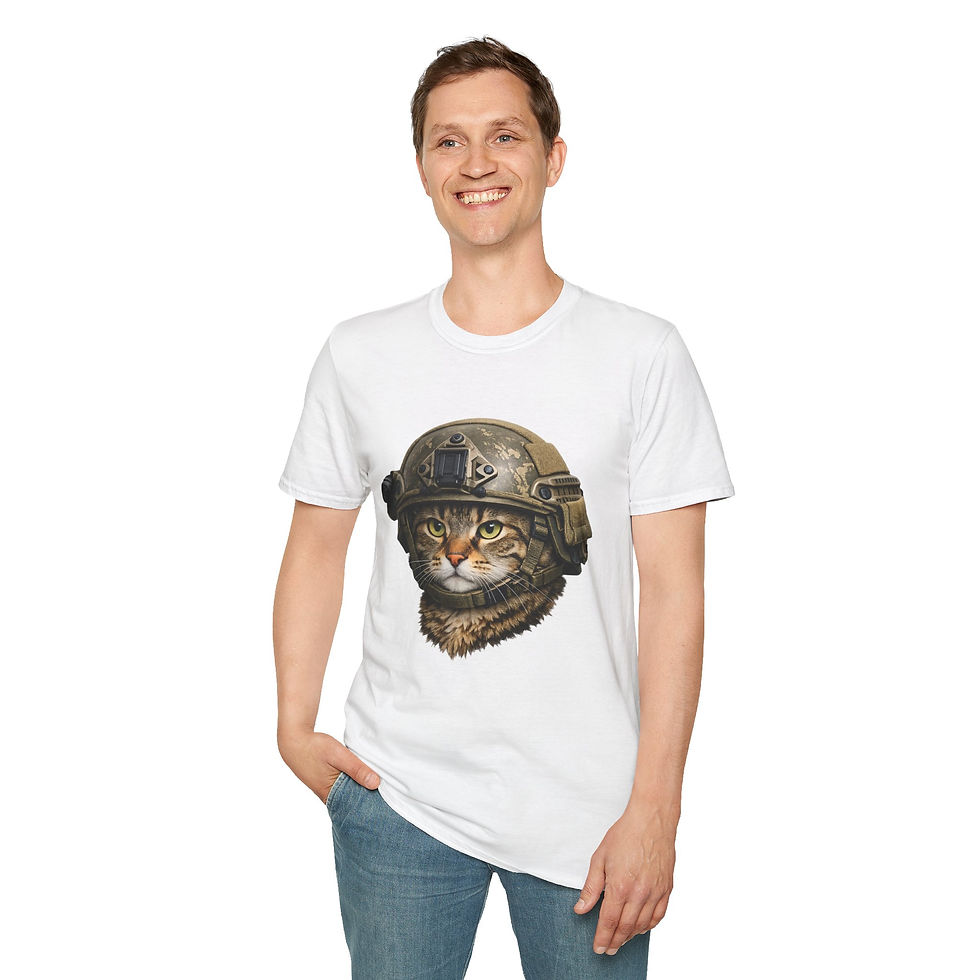 Thumbnail: Tactical Cat T-Shirt — Military Helmet Kitty Graphic Tee