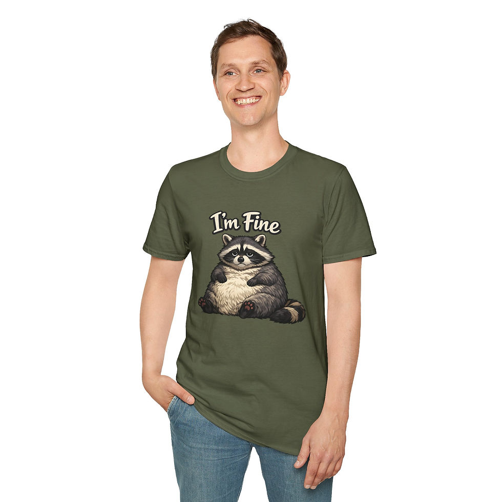 Thumbnail: I'm Fine Raccoon T-Shirt — Cute Sarcastic Graphic Tee for Animal Lovers
