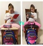 ילדה לומדת עם טאבלט ותיק בית ספר