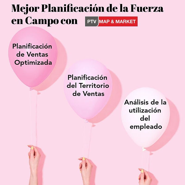 Análisis demográfico, análisis de cobertura de mercado, optimización de territorio, optimización de la estructura del territorio, reducción de tiempos de conducción, distribución de la carga de trabajo, integración de CRM, coordinación de la fuerza de campo, análisis de utilización de empleados.