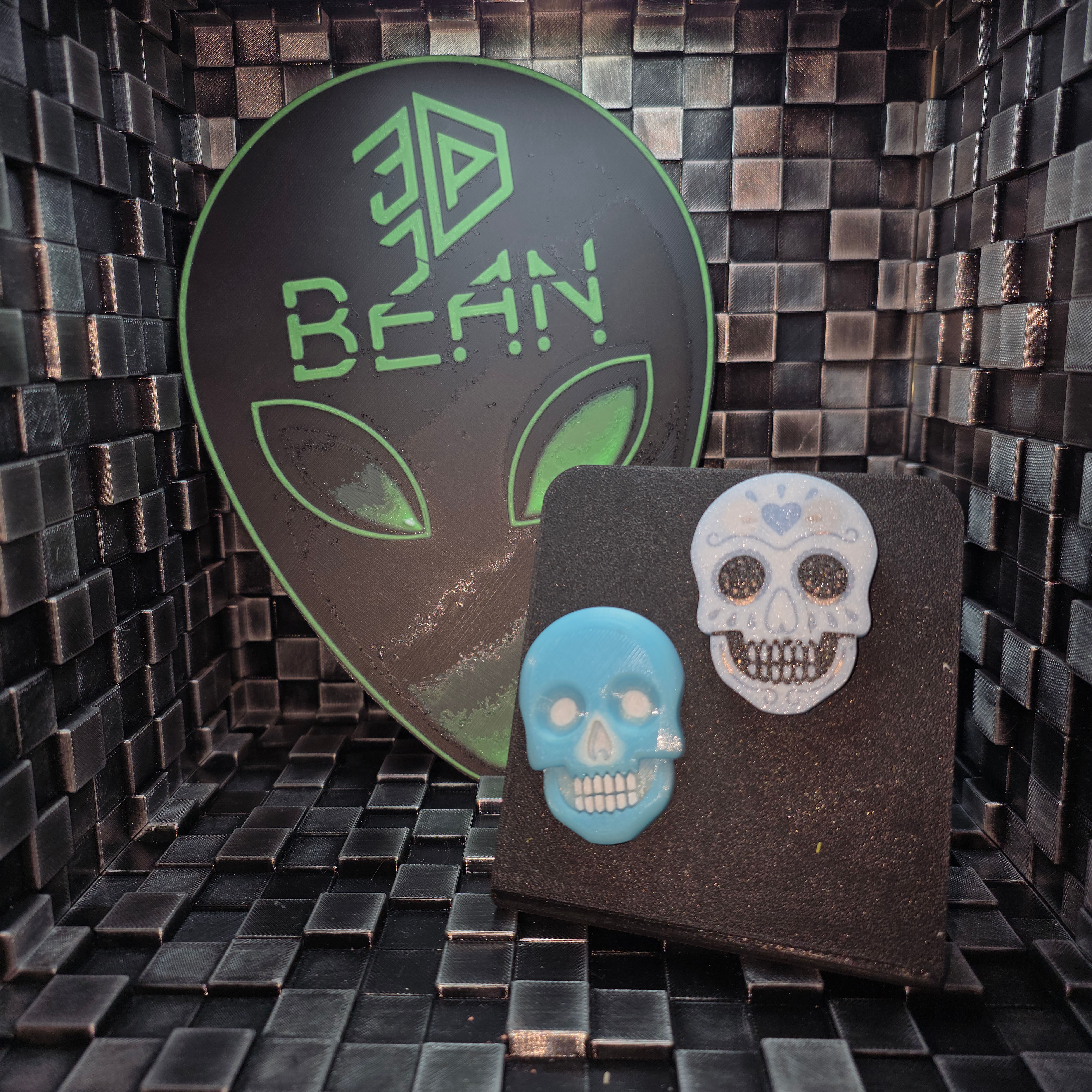 a pair of sugar skulls