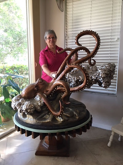Pam Foss with her Ocopus sculpture
