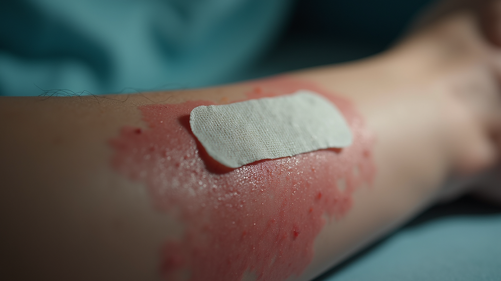 Close-up view of a healing wound with a bandage