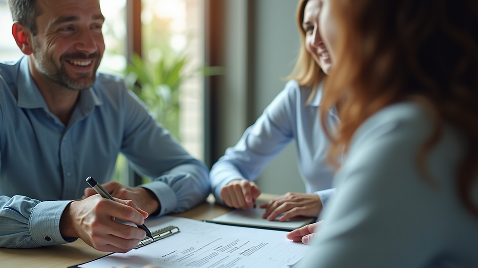 Close-up view of a business owner discussing insurance options with an agent