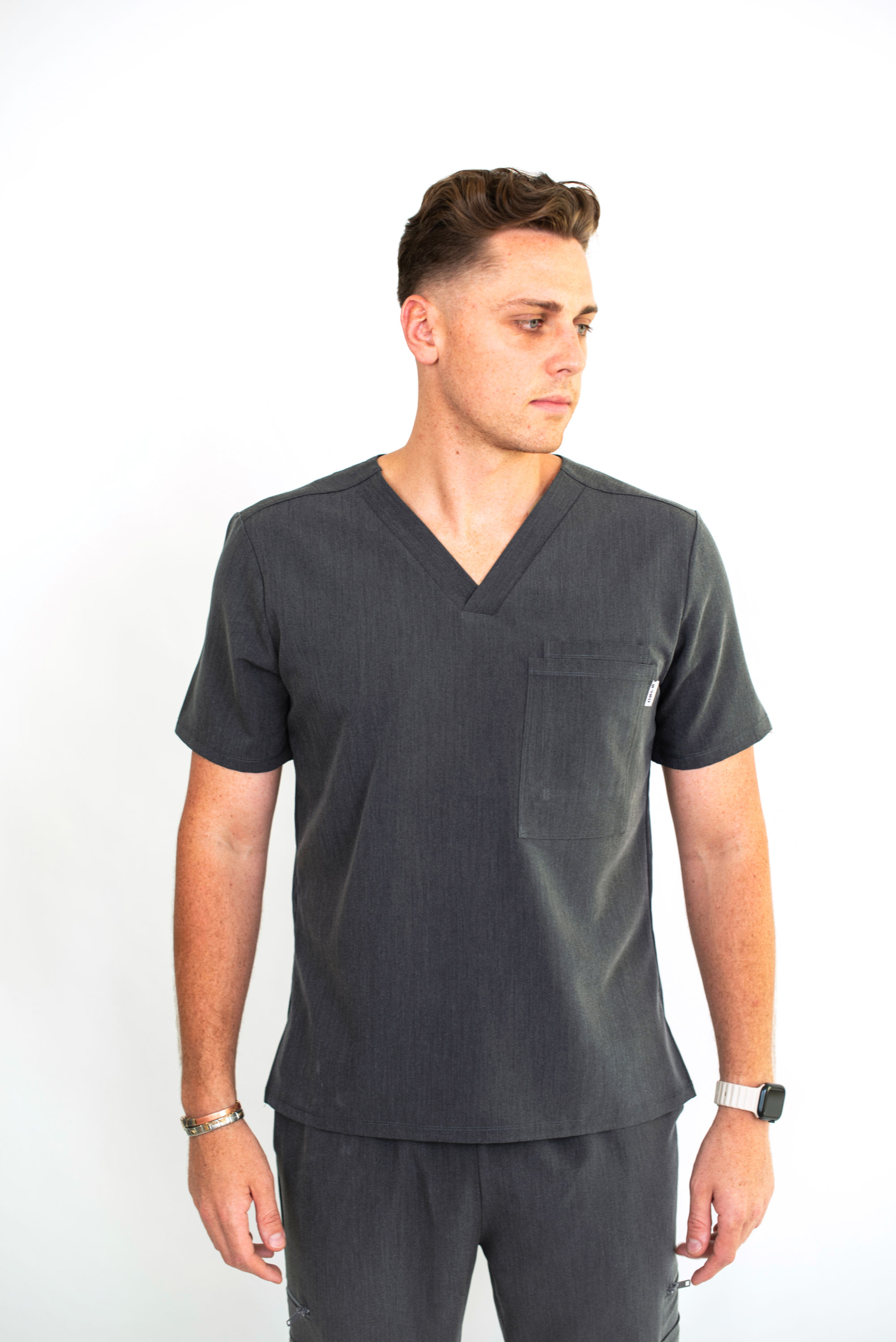 Sloan- Double Chest Pocket Top:Charcoal Melange
