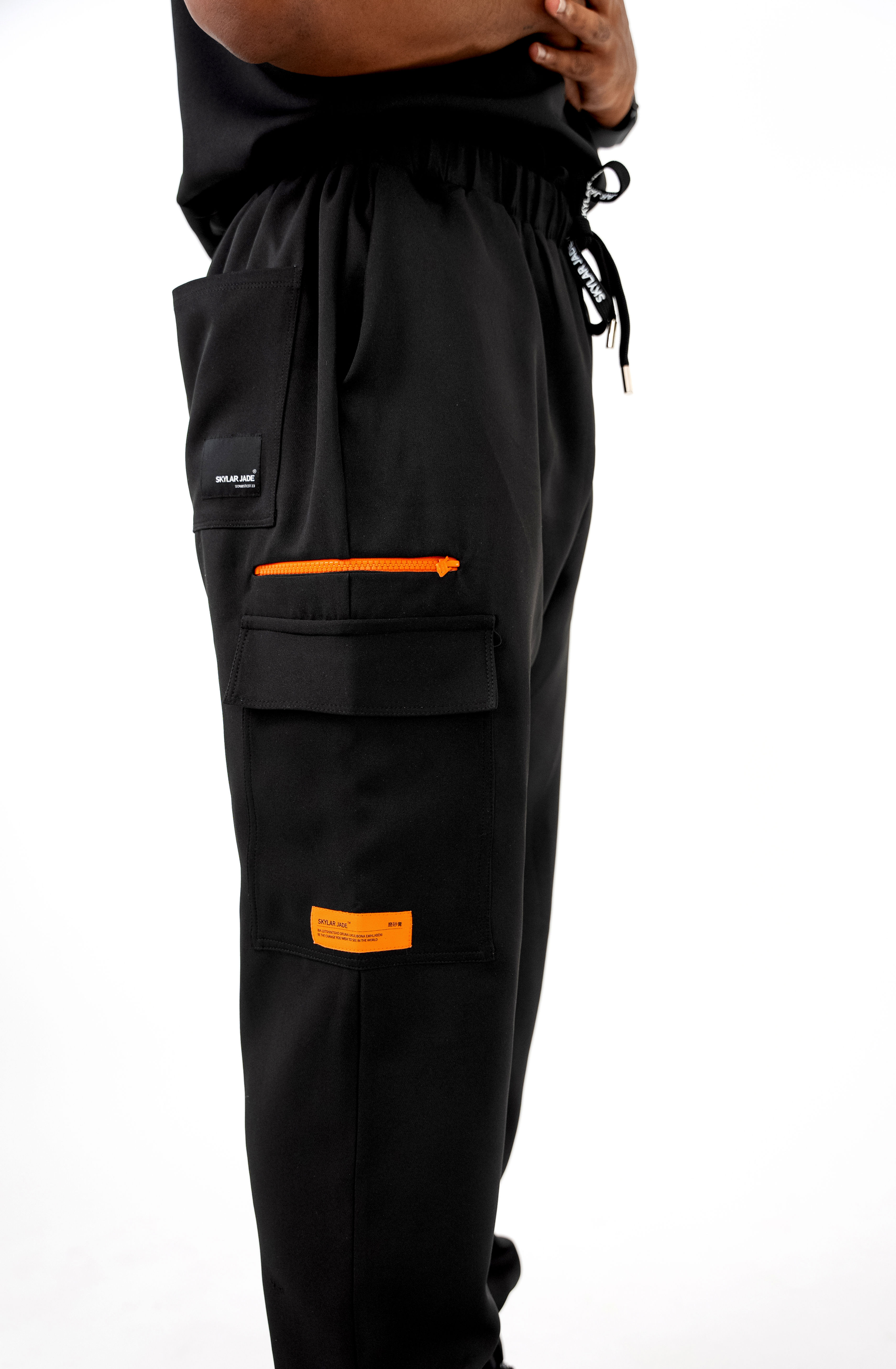 Black Skylar Jade Scrubs jogger - with orange zip detail
