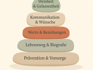 Die Zenioren Steinpyramide zeigt die wichtigen Punkte für ein gelassenes Älterwerden