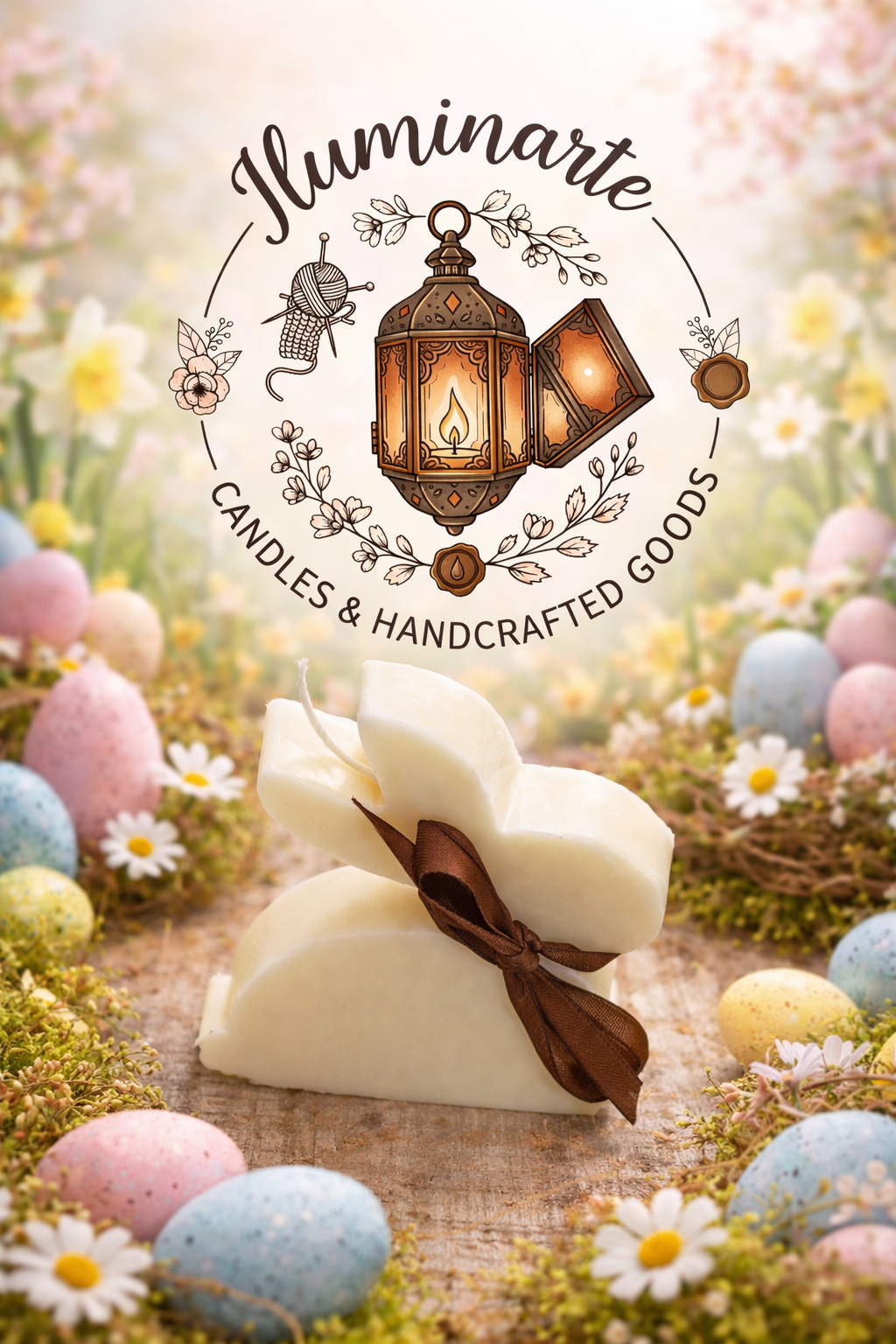 Vela Páscoa Coelho Laço Castanho aroma lavanda