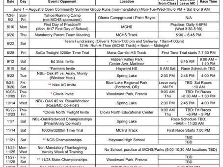 2026 Cross Country Schedule