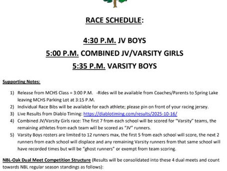 Meet Itinerary for Thursday, 10/16/25 NBL Tri-Meet vs. Windsor and Santa Rosa