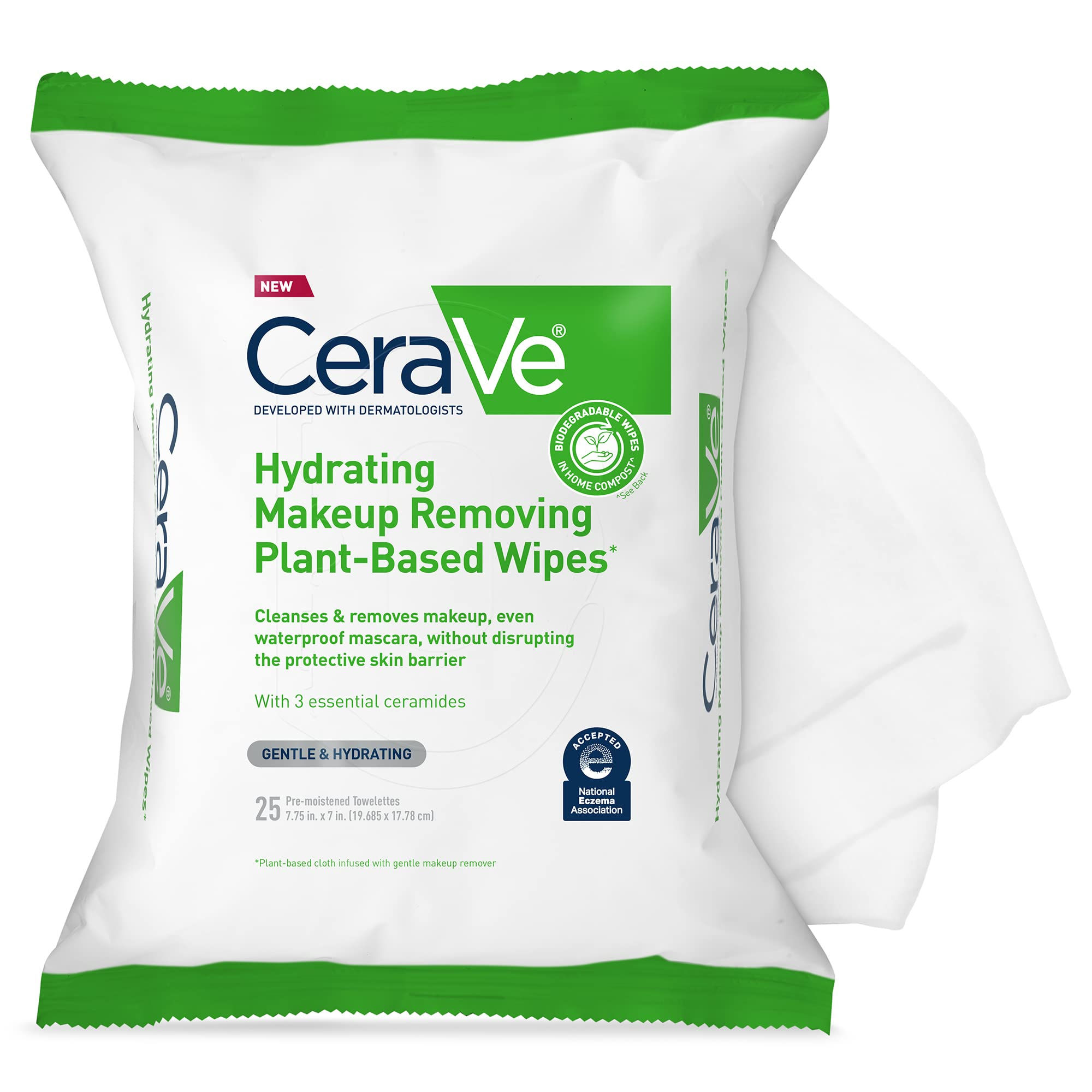 CeraVe Hydrating Facial Cleansing Makeup Remover Wipes Plant Based Face Wipes Bi