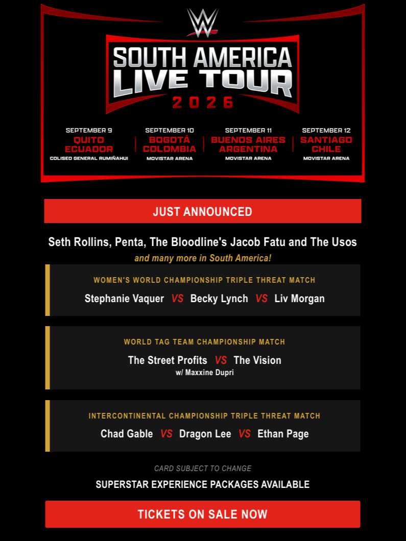 WWE South America Live Tour 2026