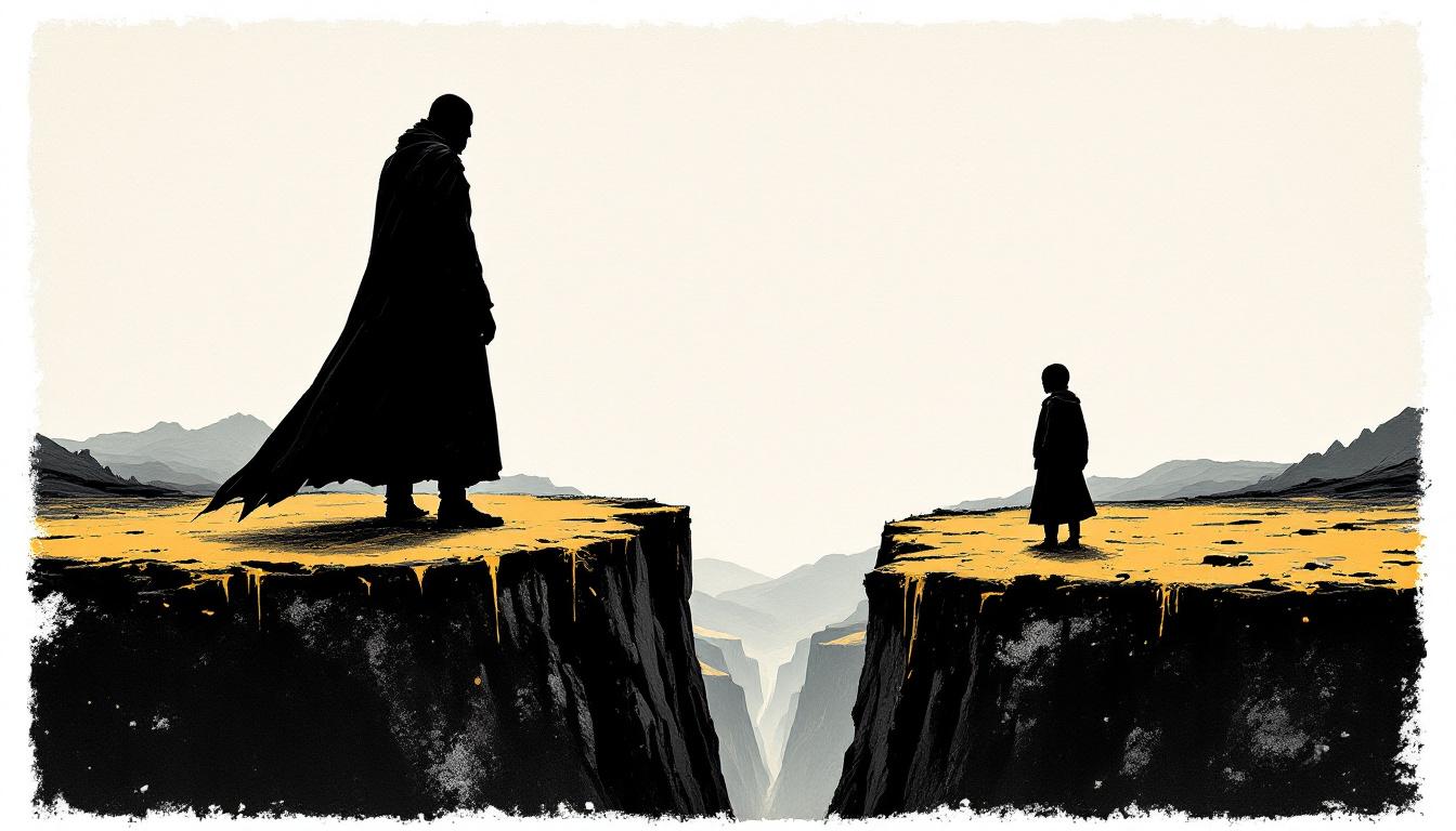 Two silhouettes across a structural gap — the empathy gap in leadership