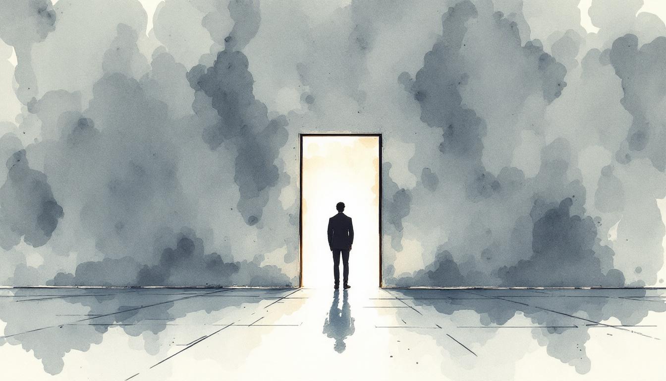 Silhouette of a person at an office threshold — how to talk to your boss when they have all the power