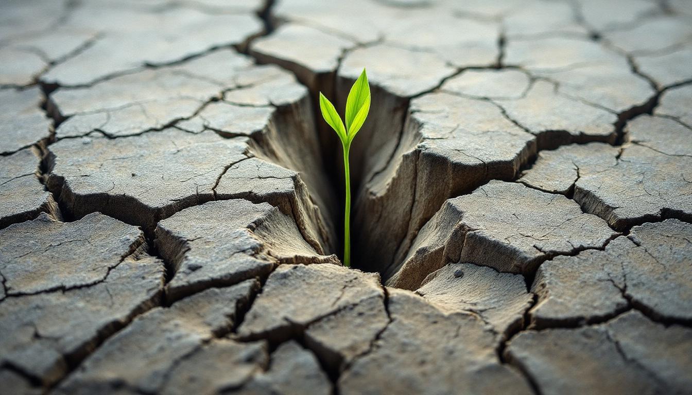 Cracked earth with green shoot at dawn — sibling estrangement mourning NVC