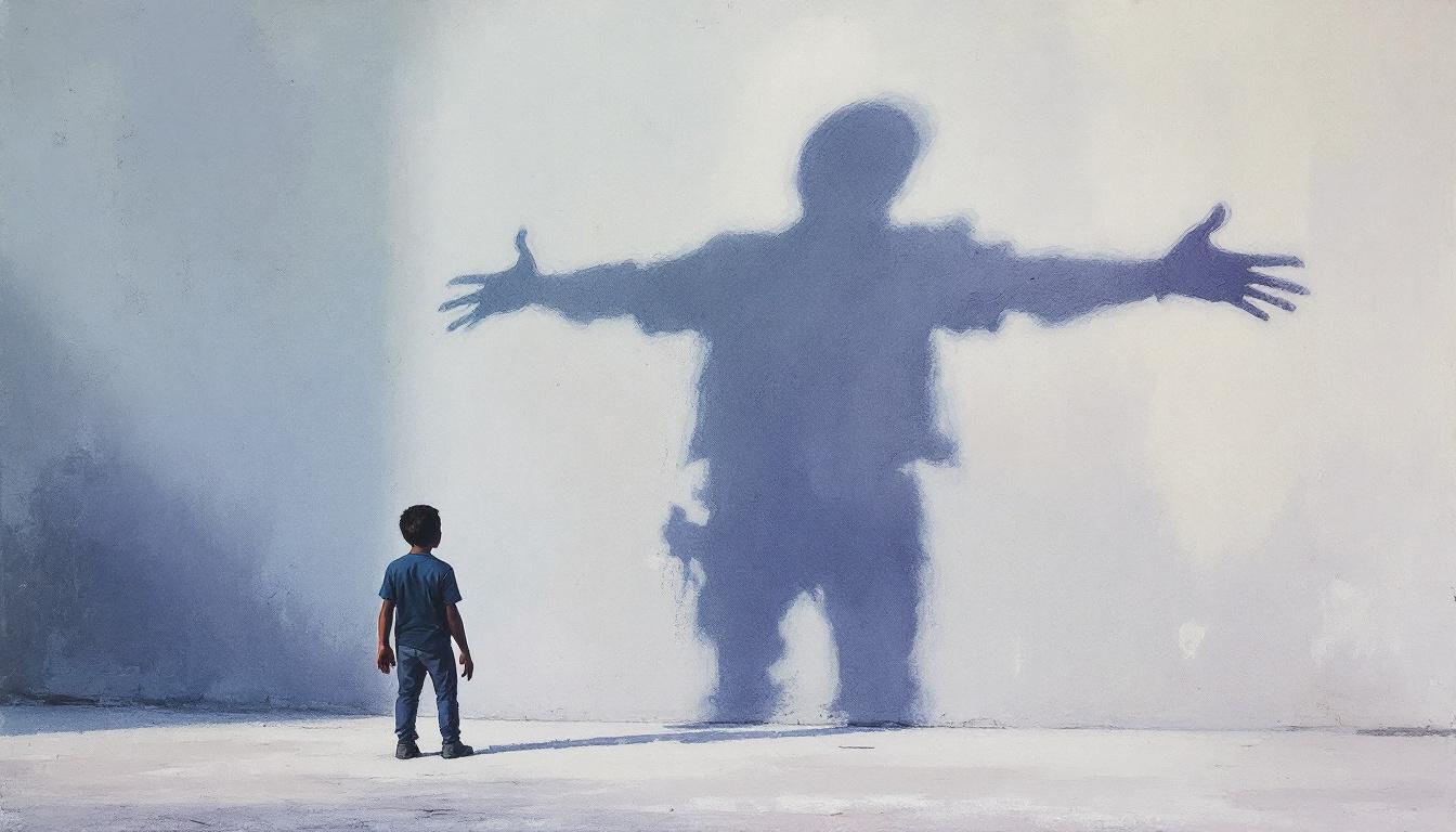 A small human silhouette casting a dramatically oversized shadow — the gap between intended and actual impact in NVC