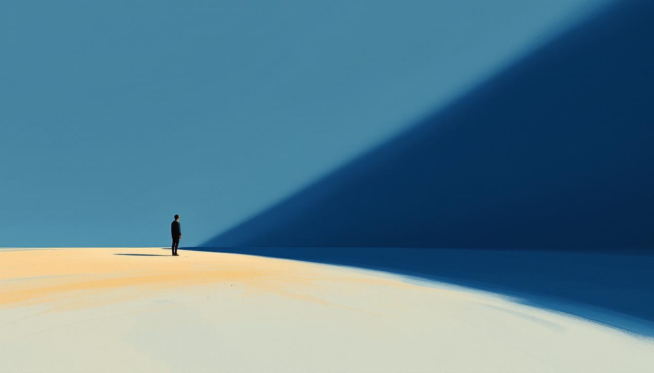 A lone silhouette at dusk with a shadow stretching vastly across the earth — symbolizing how empathy language can cast a weight larger than its source
