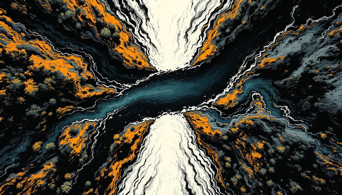 Two rivers converging — a woodcut illustration representing workable co-parenting communication
