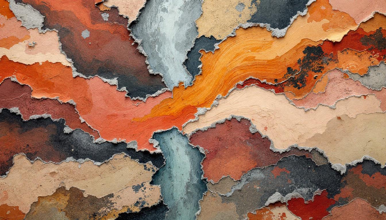 Two rivers of different colors meeting at a confluence — a mixed media collage representing separate forces making contact