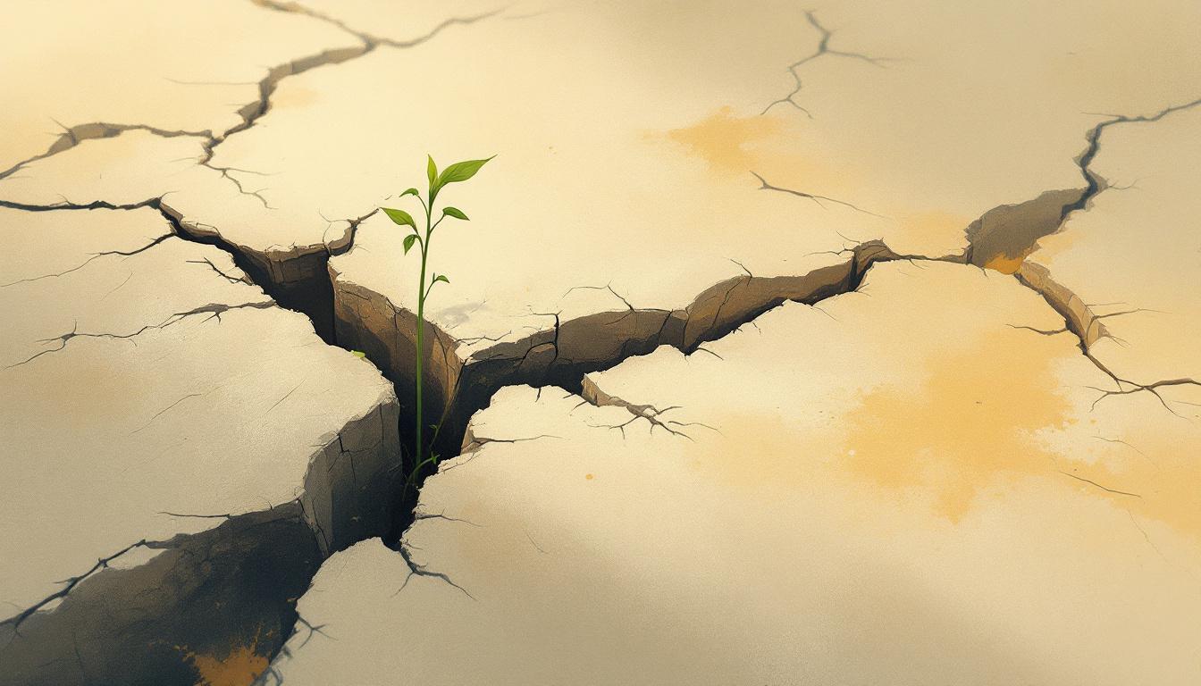Cracked earth with a green shoot pushing through — self-empathy for caregivers