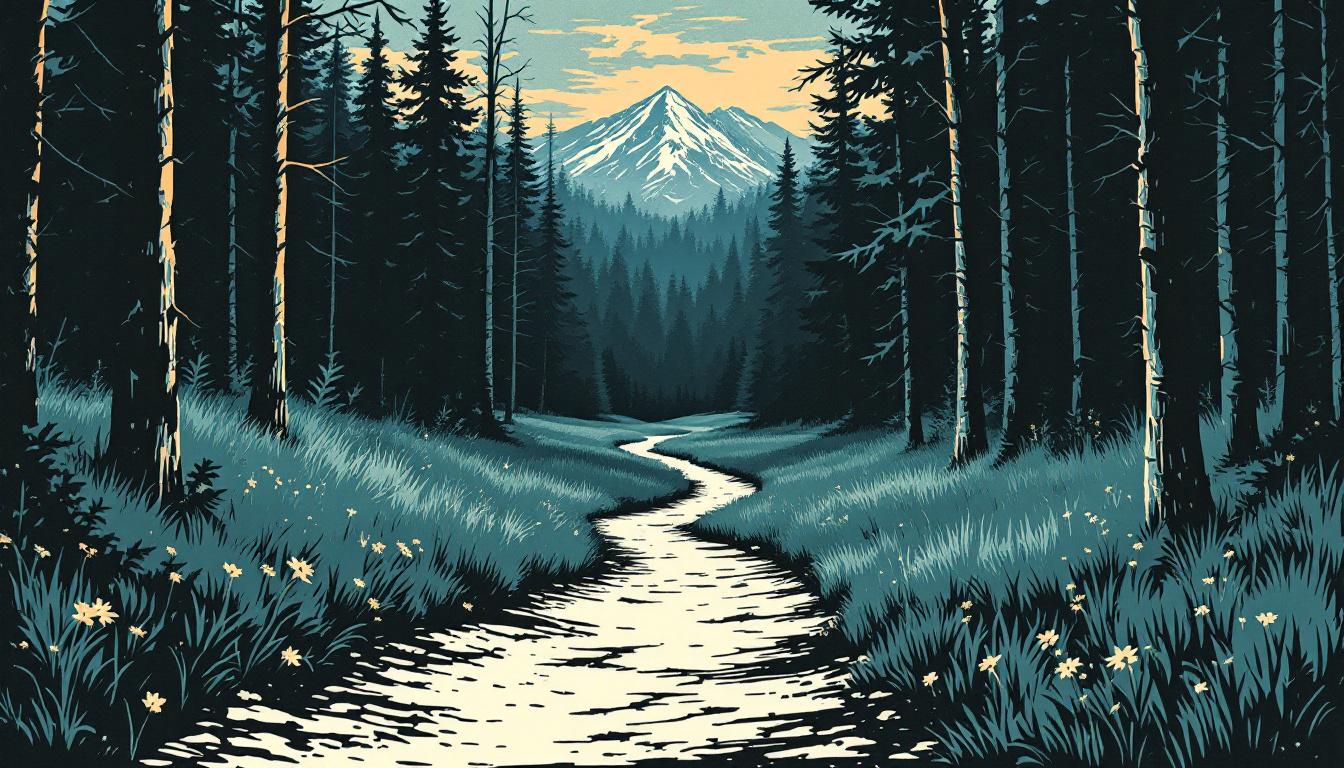A woodcut-style illustration of a forest path splitting into two trails — representing the choice between NVC and therapy