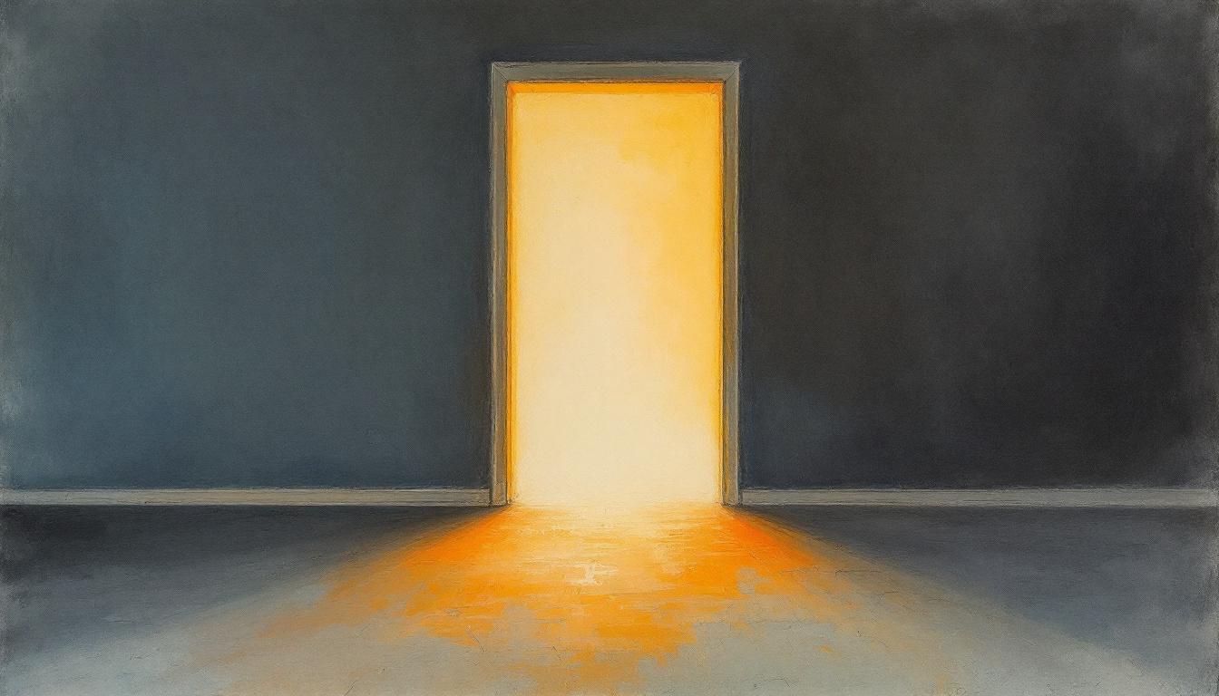 A soft pastel doorway composition suggesting two different kinds of healing — therapy and NVC — meeting in the space between