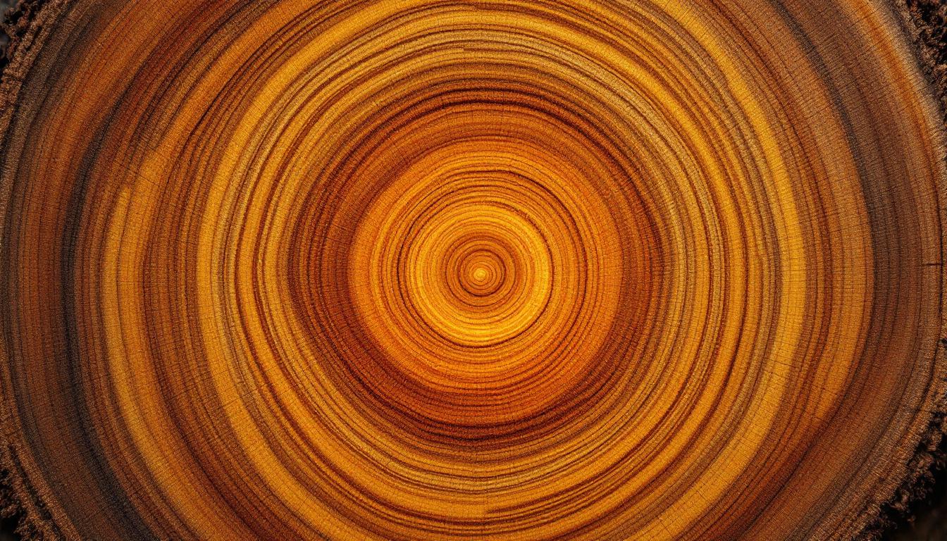 Tree rings in cross-section — each ring a moment of presence, the center always now