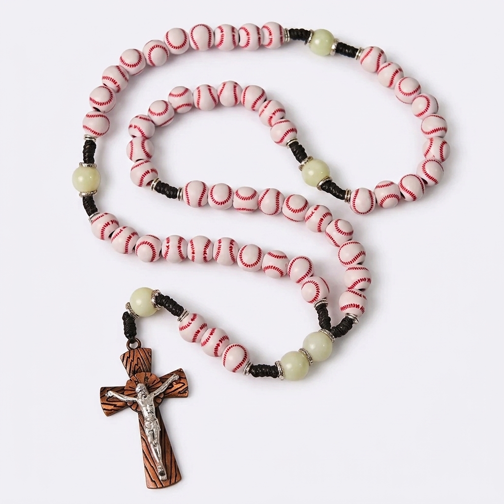 Baseball Necklace with Cross Pendant