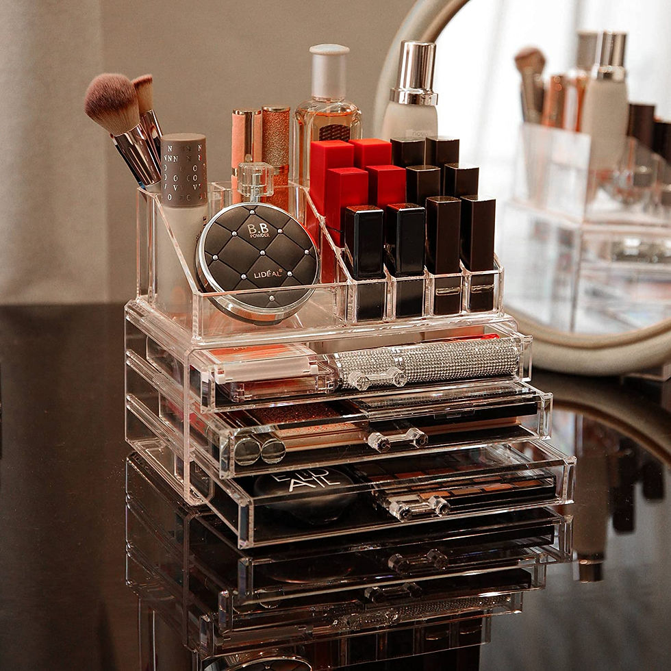 Miniatura: Organizador de maquillaje acrílico Cq para tocador, 3 cajones y 16 ranuras