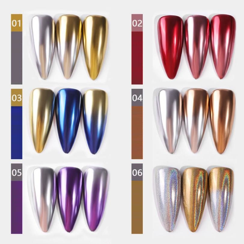 Miniatura: POLVO DE UÑAS  CROMO HOLOGRÁFICO SÓLIDO  BICOLOR ESPEJO MÁGICO