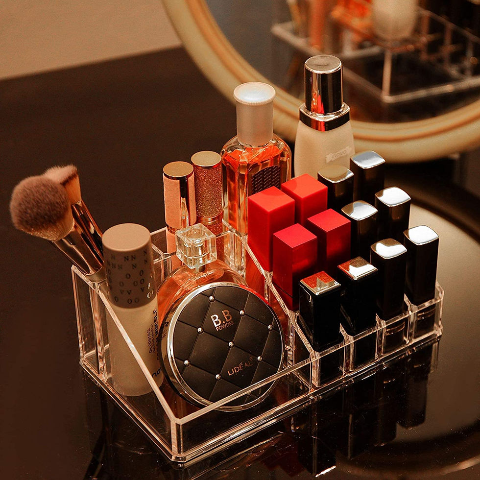 Miniatura: Organizador de maquillaje acrílico Cq para tocador, 4 cajones y 16 ranuras
