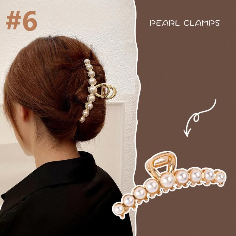 Miniatura: PINZA DE PELO DE METAL DORADA DE  PERLAS Y DIAMANTE