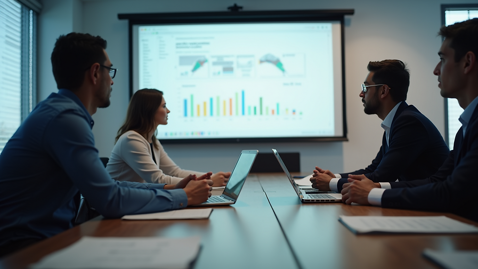 Vista lateral de una reunión de equipo de desarrollo de software en una sala de conferencias