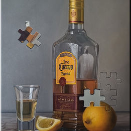 oil painting, still life, bodegon, tequila, josé cuervo, interior design, home decor, luxury