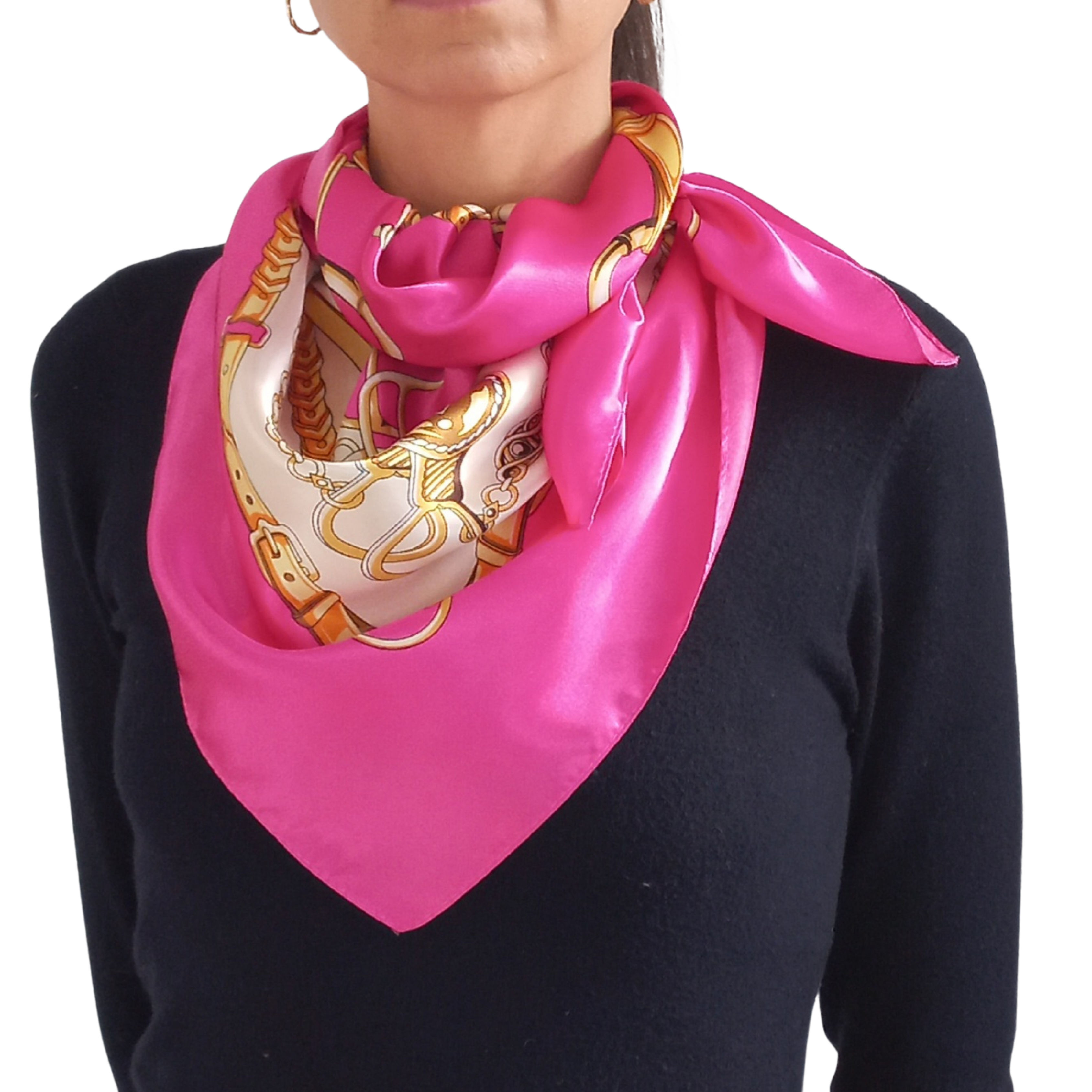 Lenço Feminino Selas e Correntes Rosa 90x90cm