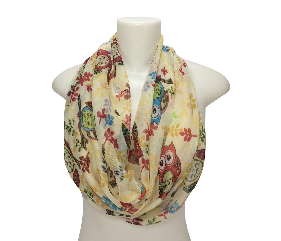 Echarpe Coruja e Folhas Bege