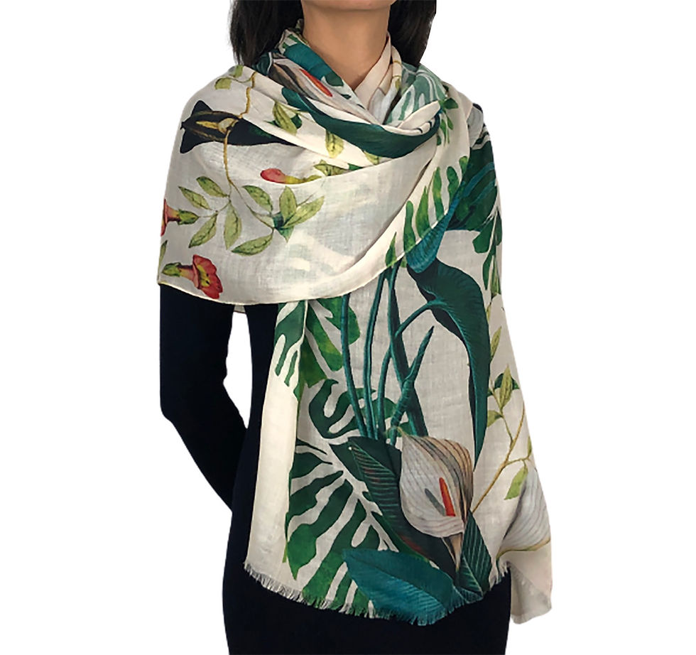 Lenço Floresta dos Beija-flores Bege Scarf Brasil