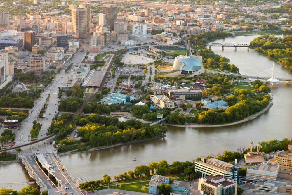 Arial view, The Forks, Winnipeg, 2015