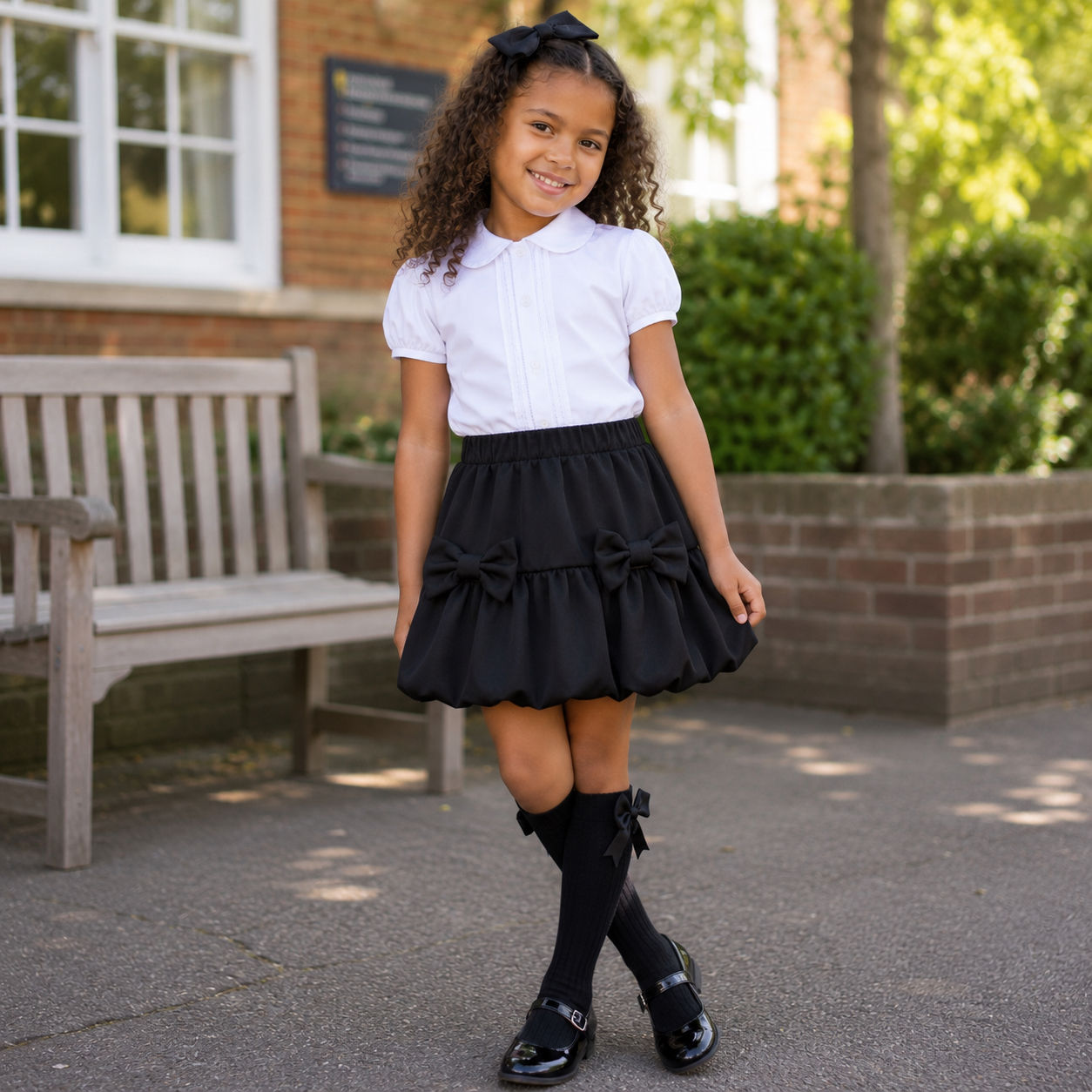 Black School Skort with Bows (Skirt/Shorts) Uniform