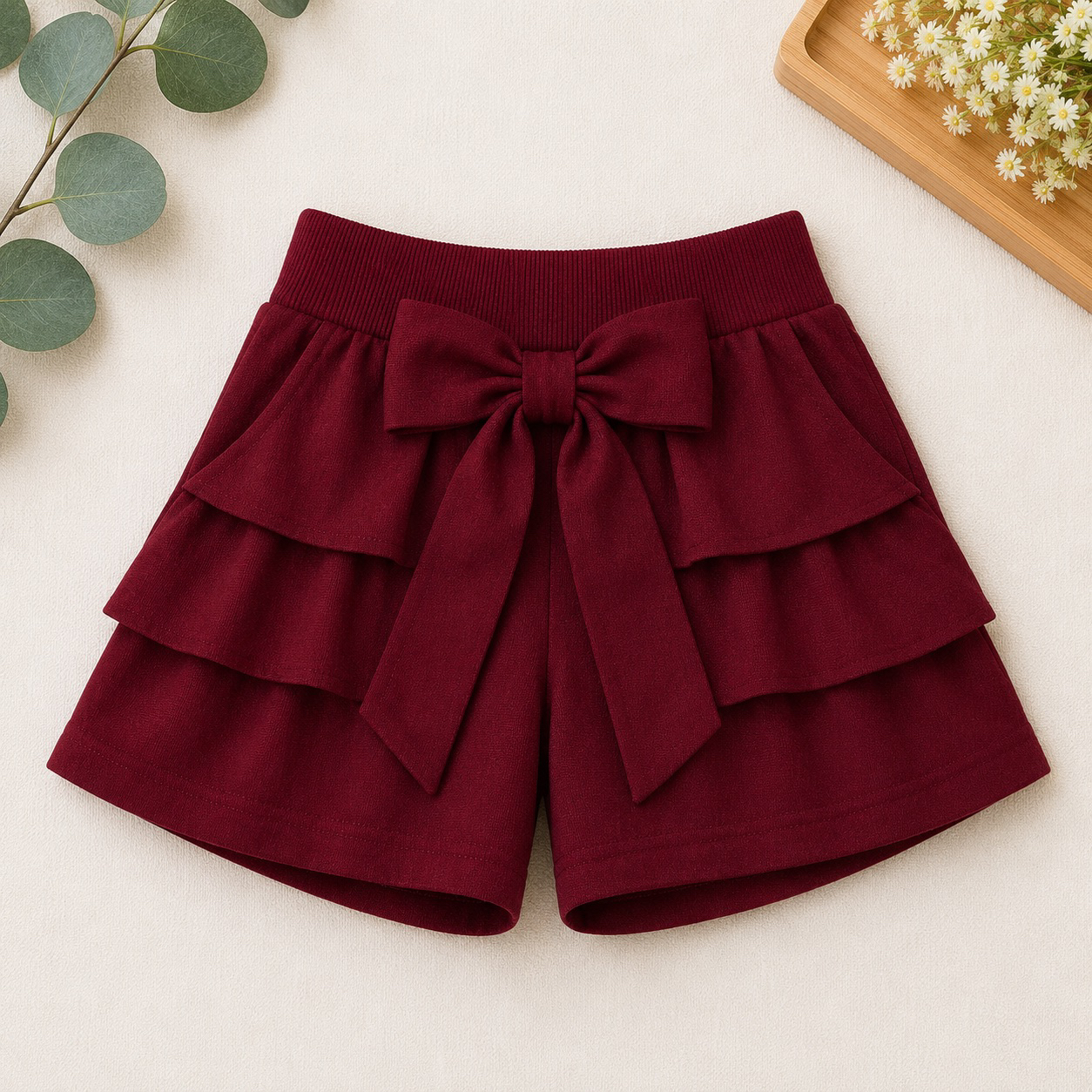 Neatly folded grey school shorts and skorts for children.