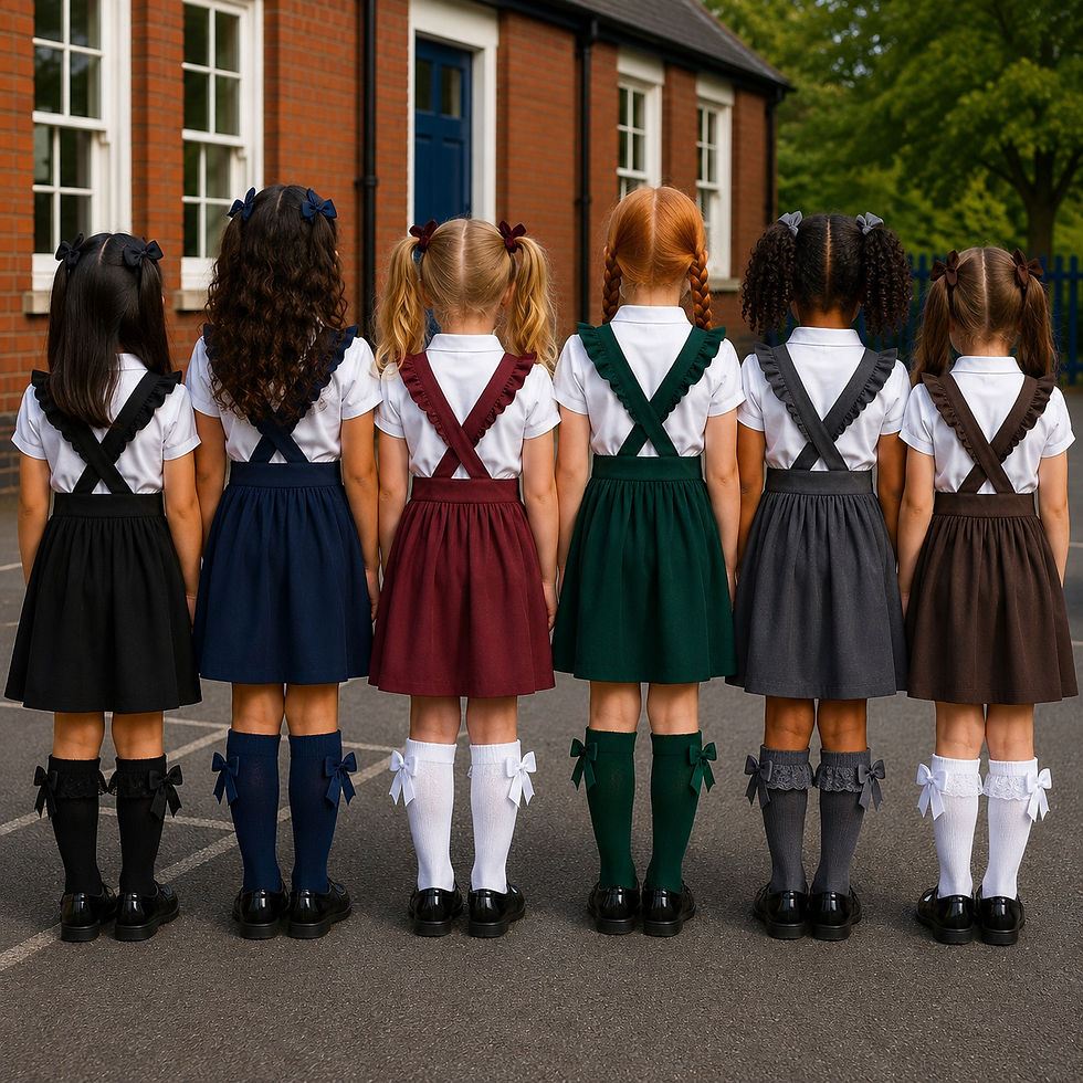 Thumbnail: Girls Bella School Pinafore Dress Navy/Grey/Green/Black/Brown Bows  & Frills
