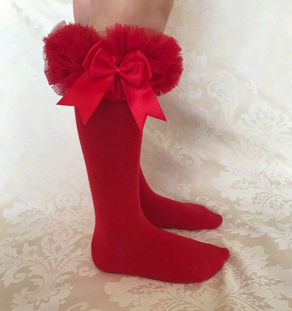 Thumbnail: Baby and girls knee high Spanish tutu socks with bows in red