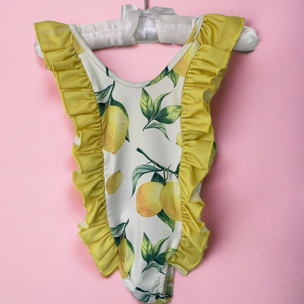 Girls Spanish swimsuit with lemon pattern and frills