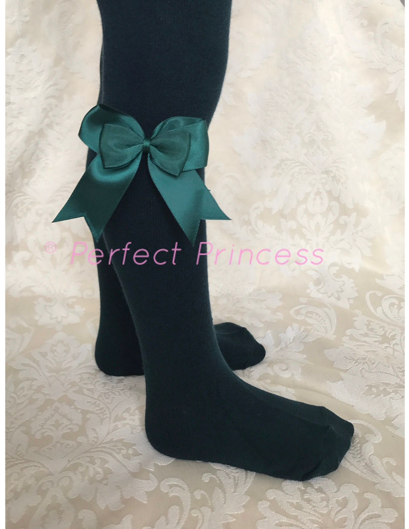 Thumbnail: Spanish tights with bows in dark green for school