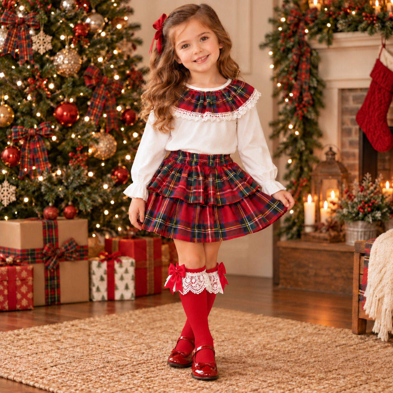 Girls Tartan Christmas Set - Skirt and Top