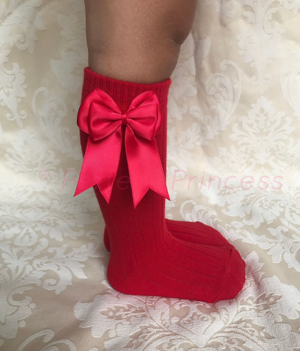 Thumbnail: red knee high ribbed socks with bows